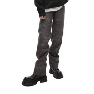 Topshop Faux Leather Washed Effect High Rise Straight Leg Pants in Gray - 4